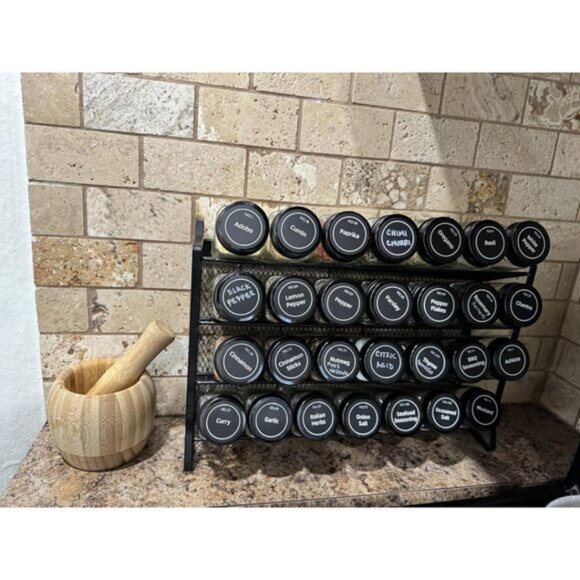 New Spice Rack Organizer for Cabinet, 28 Spice Jars with Lids, Labels & Funnel - Picture 8 of 12